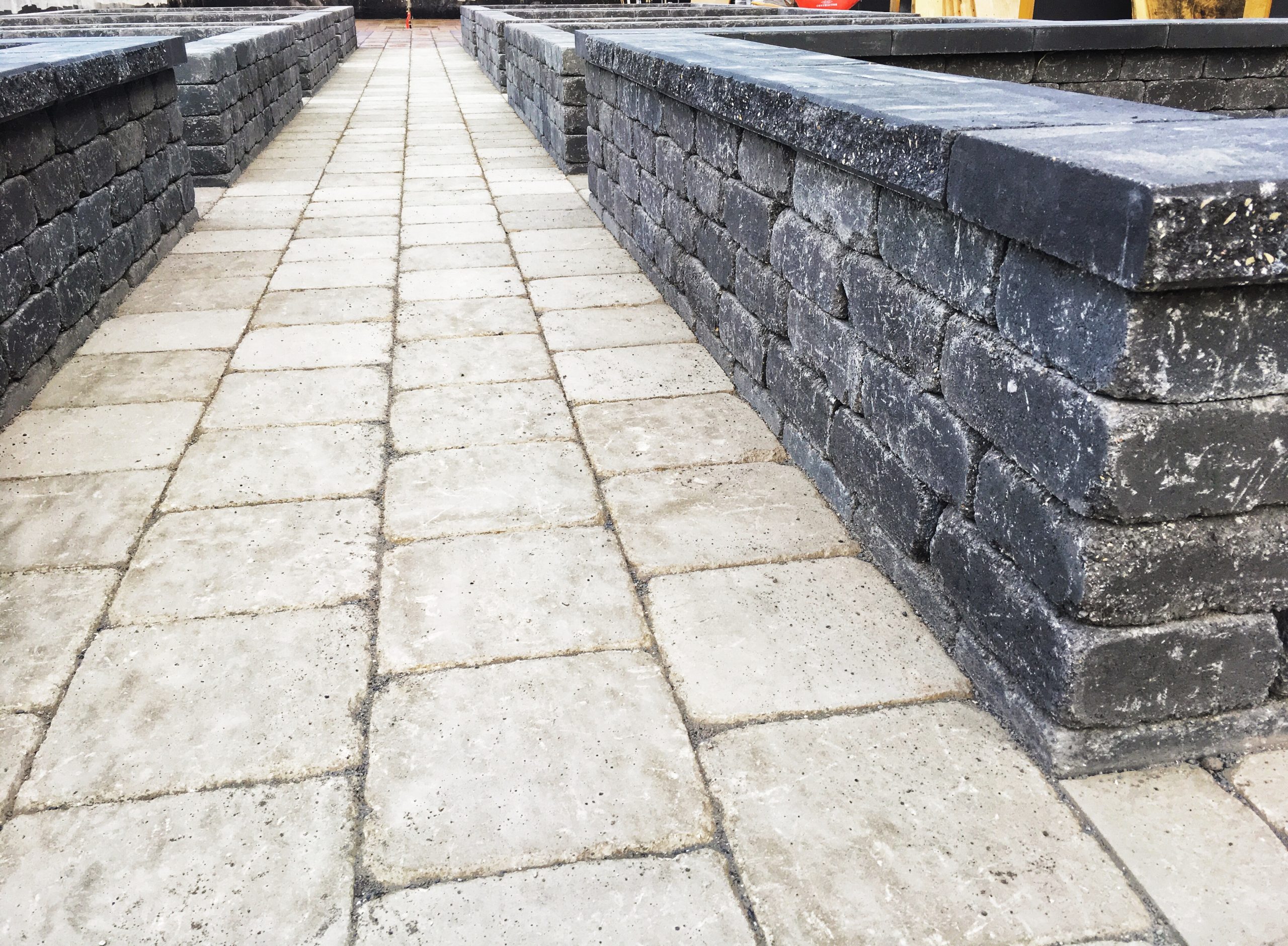 grey landscape paving stone boxes